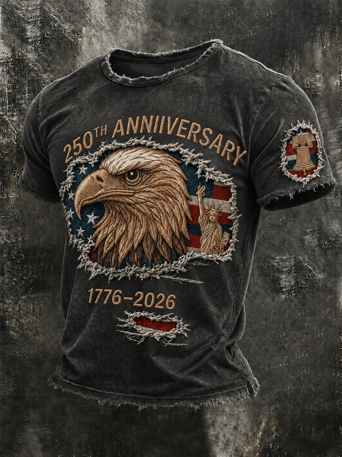 Men'S Vintage American Independence Day Printed T-Shirt