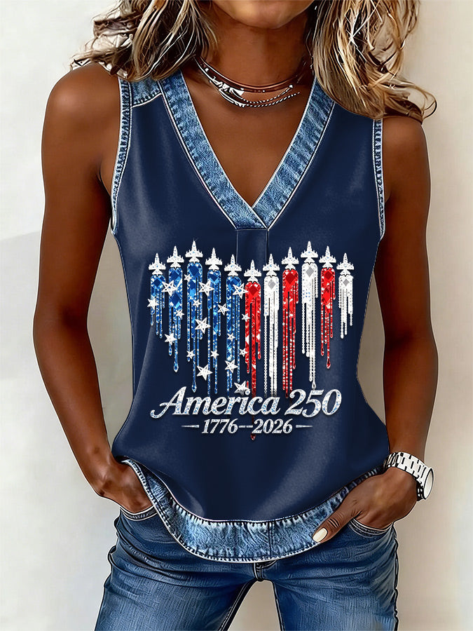 Women's America Flag  Print Sleeveless Top