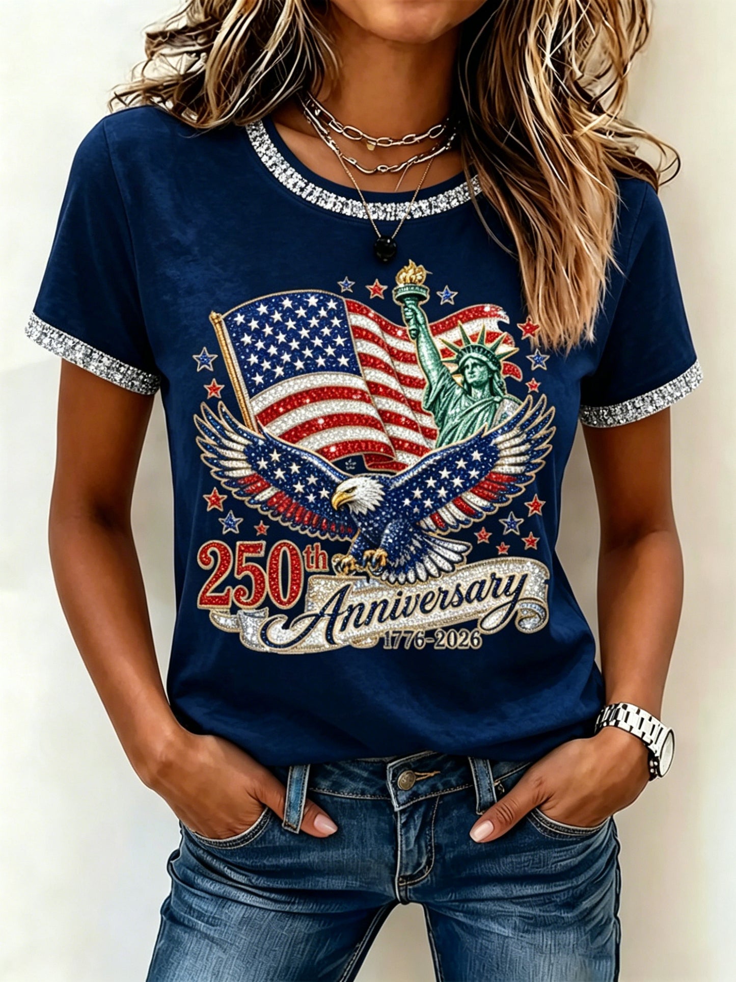 Women'S  Anniversary Flag Printed Casual T-Shirt