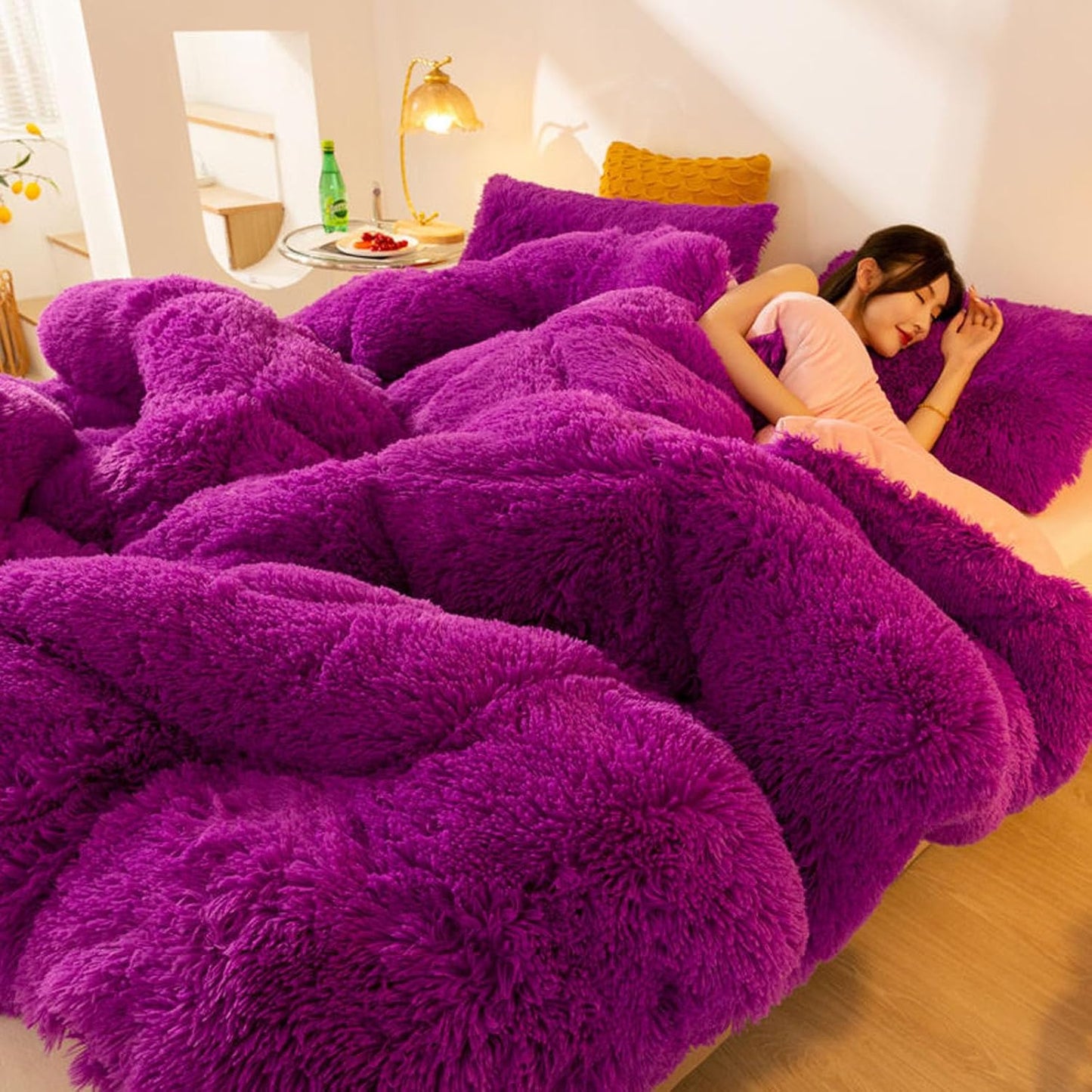 Luxury Plush Mink Thick Faux Fur Quilt, Lightweight Breathable Warm Thick Bed Quilt, Modern Casual Super Soft Four Seasons Fluffy Bedding