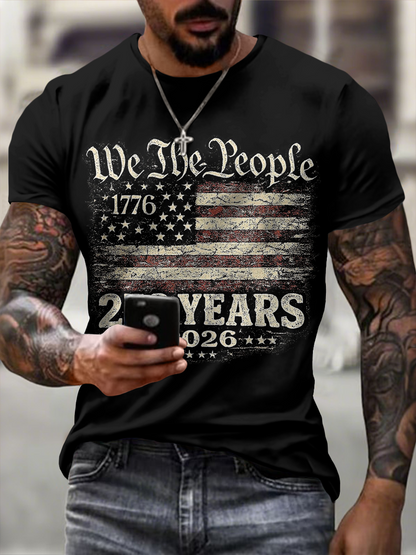 Men'S Casual 250Th Anniversary Celebration Of The Founding Of The United States, Personalized Printed Round Neck T-Shirt