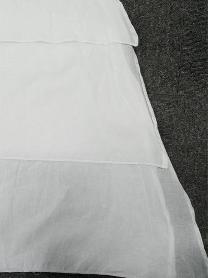 Polyester Cotton Double-Layer Color-Block Slit Short-Sleeved Round Neck Dress
