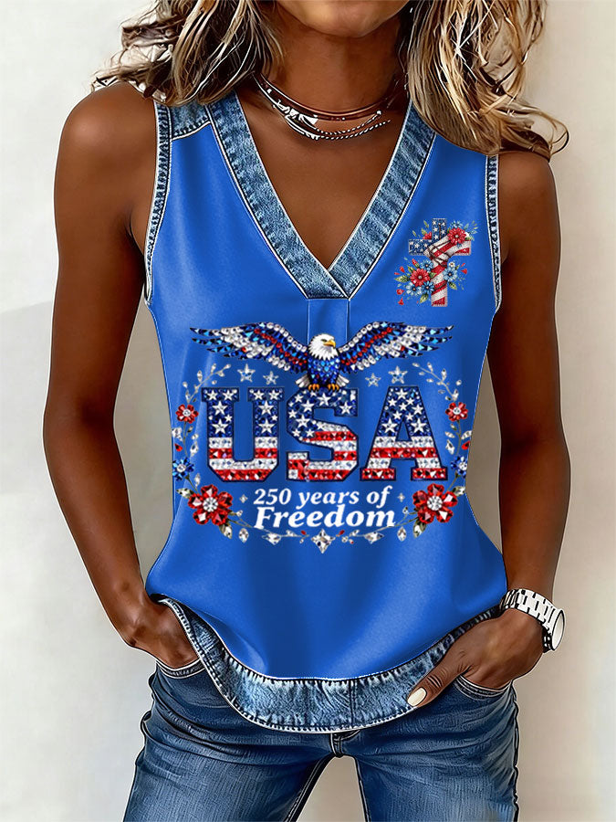 Women's Flag Cross Print Sleeveless Top