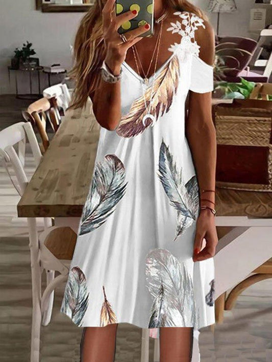 Lace Short Sleeves A-line Above Knee Vacation Dresses