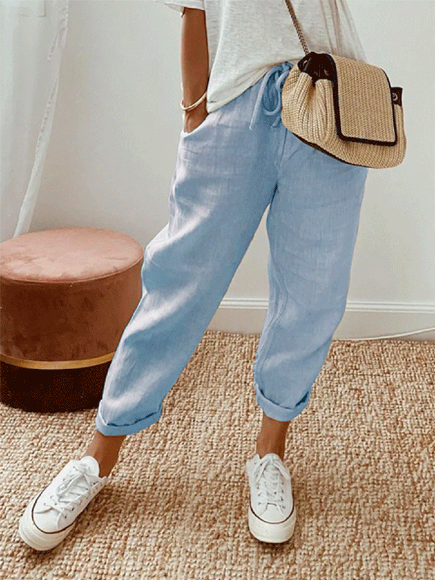 Women's Cotton Linen Solid Color Casual Trousers