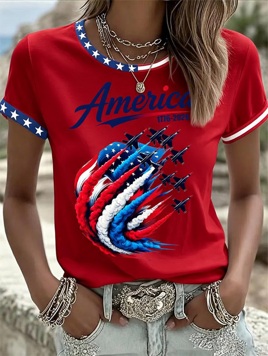 Women'S American Independence Day 250Th Anniversary Printed Short Sleeved T-Shirt