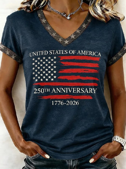 Women's Casual American 250th Anniversary Print T-shirt