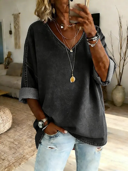 Women's Cotton Denim V-Neck Top