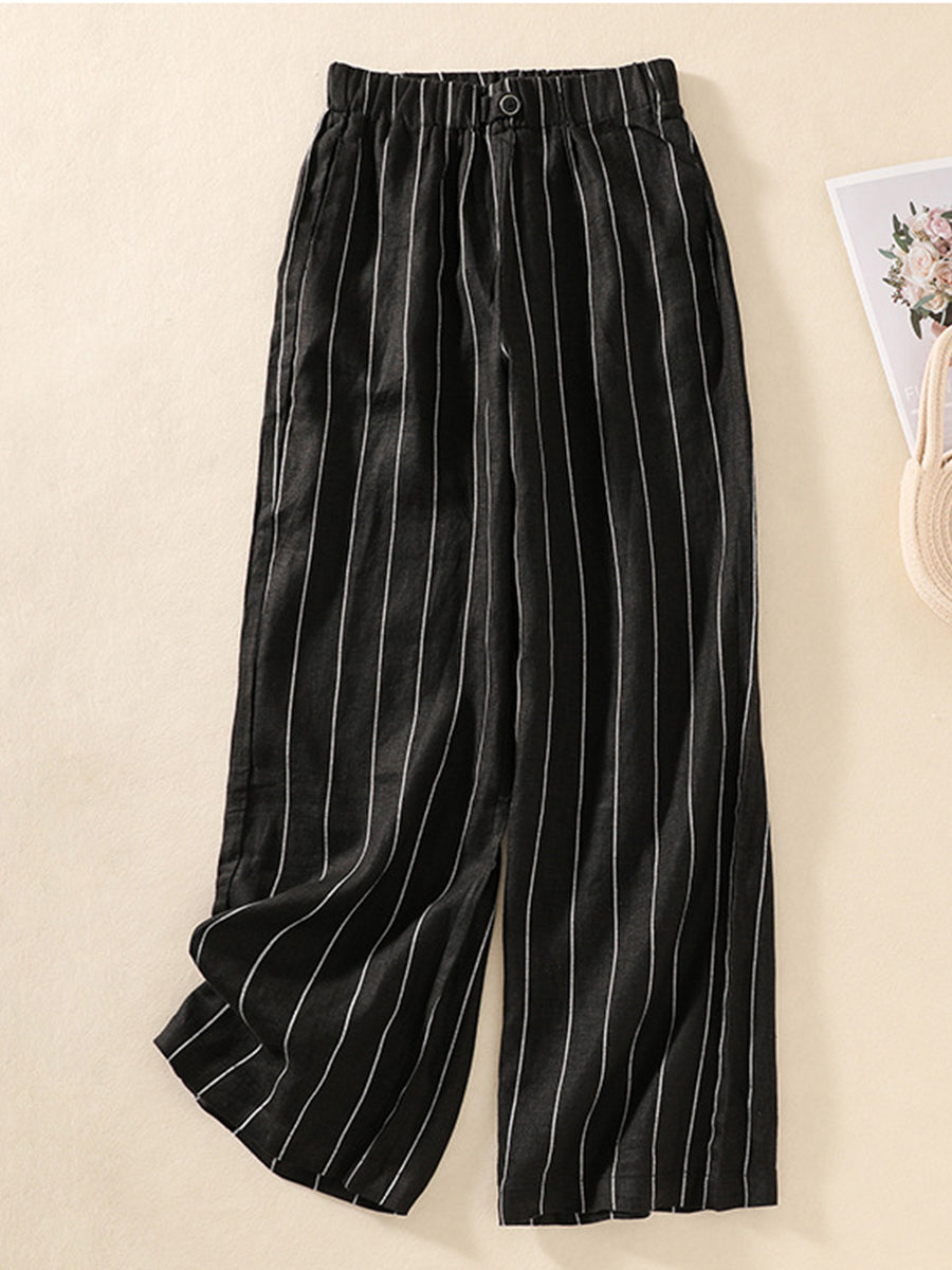 Women's Stripe Cotton And Linen Casual Pants