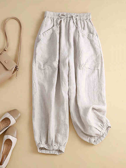 Women's Cotton And Linen Casual Cropped Pants