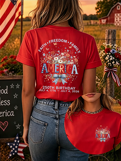 Since 1776, Faith, Liberty, And Family – Women'S 250th Anniversary Of American Faith Print Short-Sleeve T-Shirt