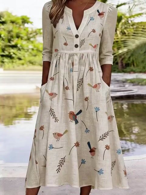 Women's Casual V-Neck Printed Dress