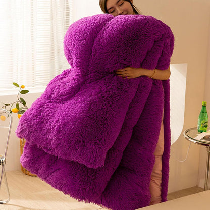 Luxury Plush Mink Thick Faux Fur Quilt, Lightweight Breathable Warm Thick Bed Quilt, Modern Casual Super Soft Four Seasons Fluffy Bedding