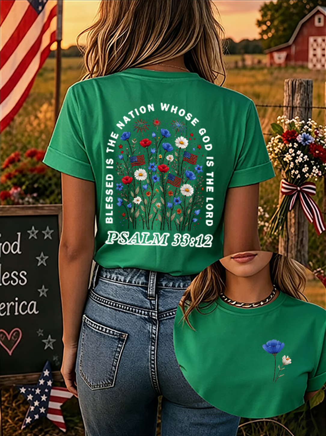 Blessed Is The Nation Of All Who Trust In God! Women'S 250th Anniversary American Faith Print Short-Sleeve T-Shirt