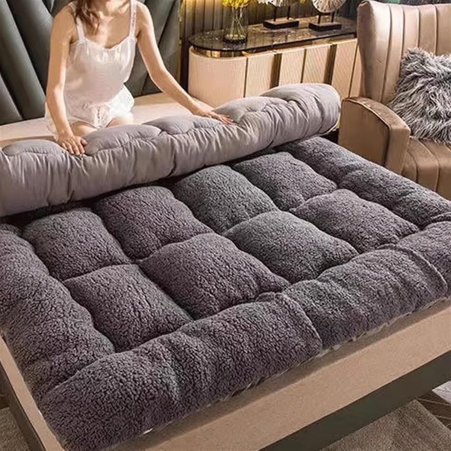 Folding Roll Up Mattress Sleeping Pad, Camping Portable Mattress, Sofa Bed Mattress, Double Plush Single Twin Mattress