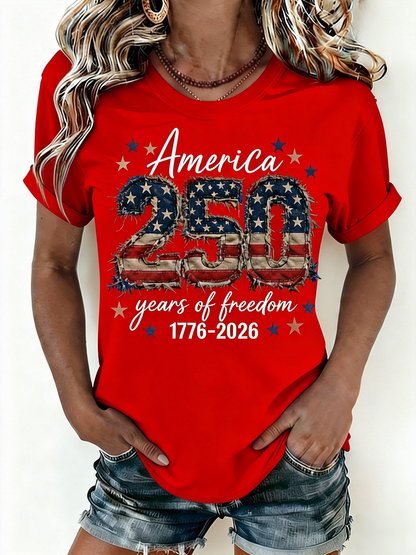 Women's America 250 Years of Freedom 1776-2026 Flag T-Shirt