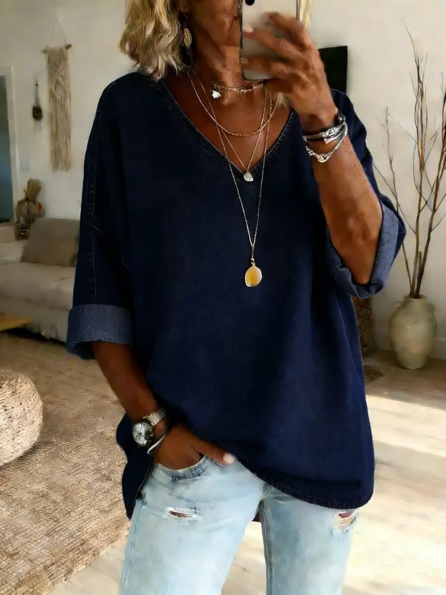 Women's Cotton Denim V-Neck Top