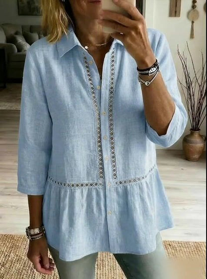Women's Casual Embroidered Short-Sleeve Cotton-Linen Top