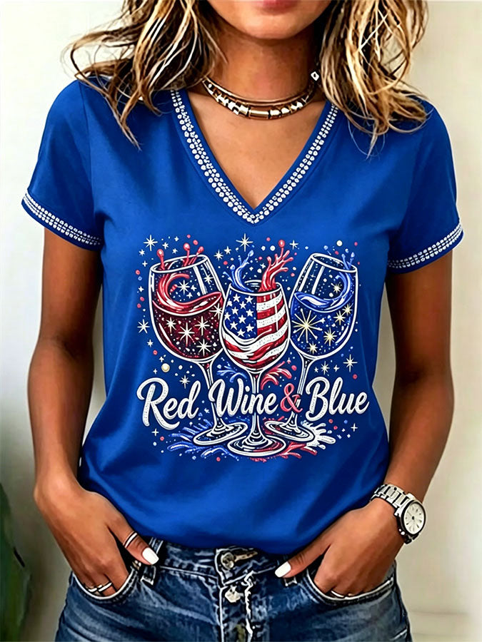 Women'S One Nation Under God Print Casual V-Neck T-Shirt