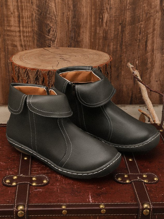 Women Hemmed Zip Casual Plain Round Toe Short Boots With Flat Heel