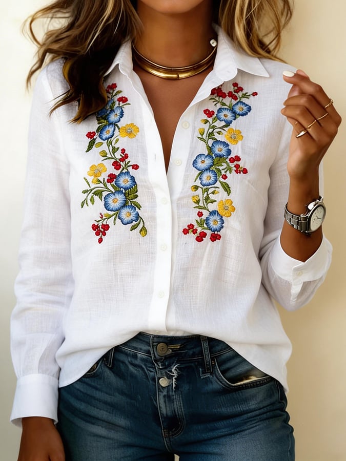 Women's Casual Spring Garden Cotton Linen Shirt