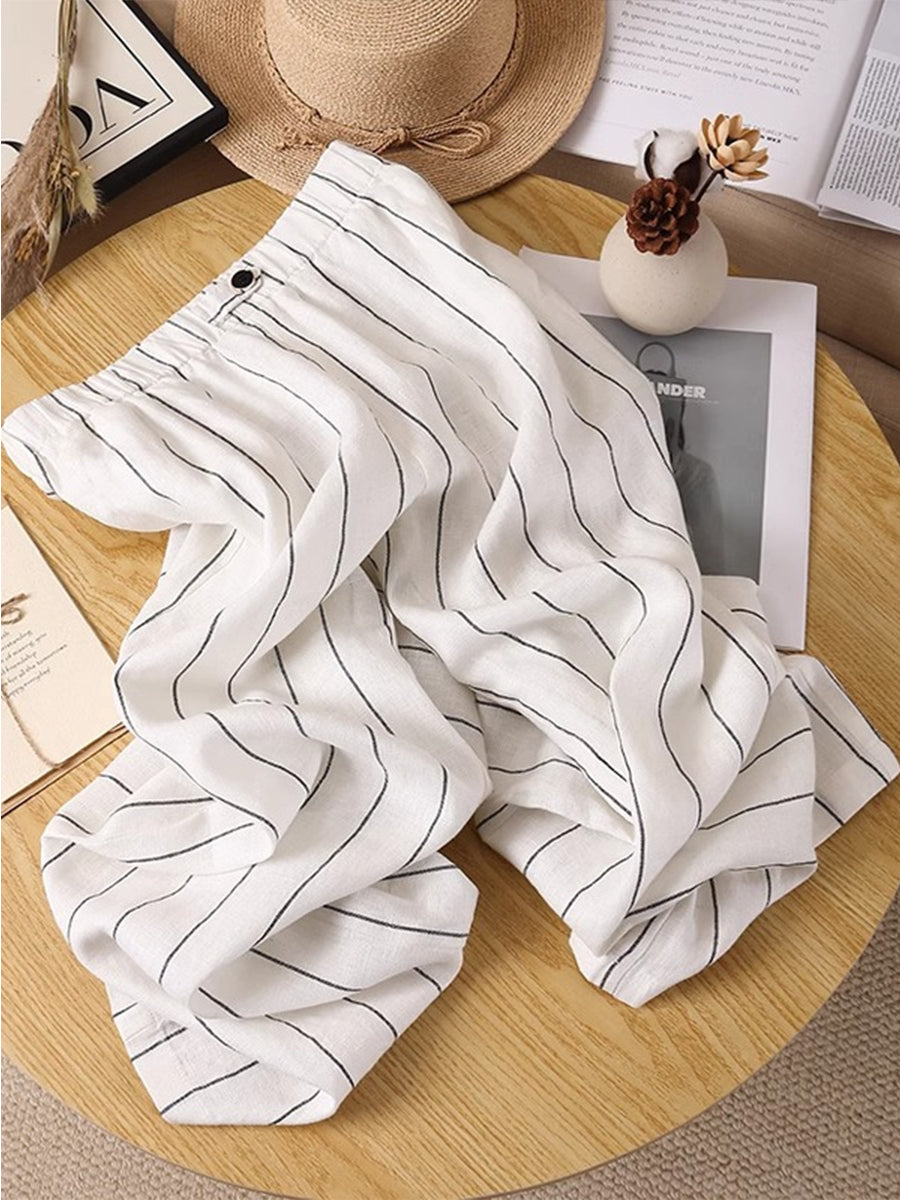 Women's Stripe Cotton And Linen Casual Pants