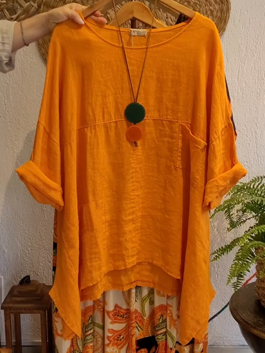 Women's Casual Cotton and Linen V-neck Shirt