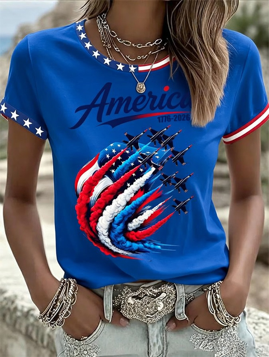 Women'S American Independence Day 250Th Anniversary Printed Short Sleeved T-Shirt
