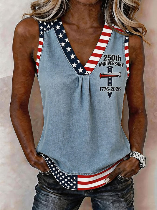 Women's Flag Cross Print Sleeveless Top