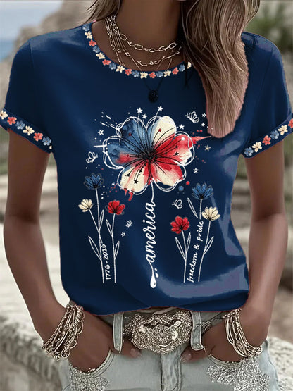 Women'S  America Flag Printed Casual T-Shirt
