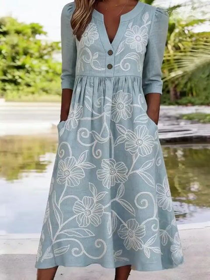 Women's Casual V-Neck Printed Dress