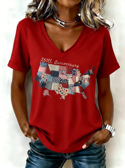 Women's casual retro American 250th  T-shirt
