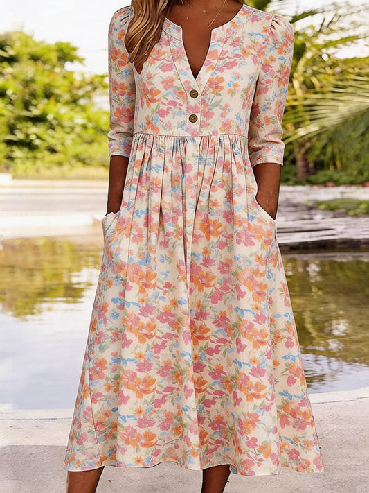 Women's Casual V-Neck Printed Dress