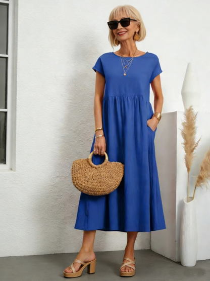 Solid Color Sleeveless Loose Cotton and Linen Pockets, Dress
