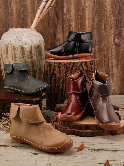 Women Hemmed Zip Casual Plain Round Toe Short Boots With Flat Heel