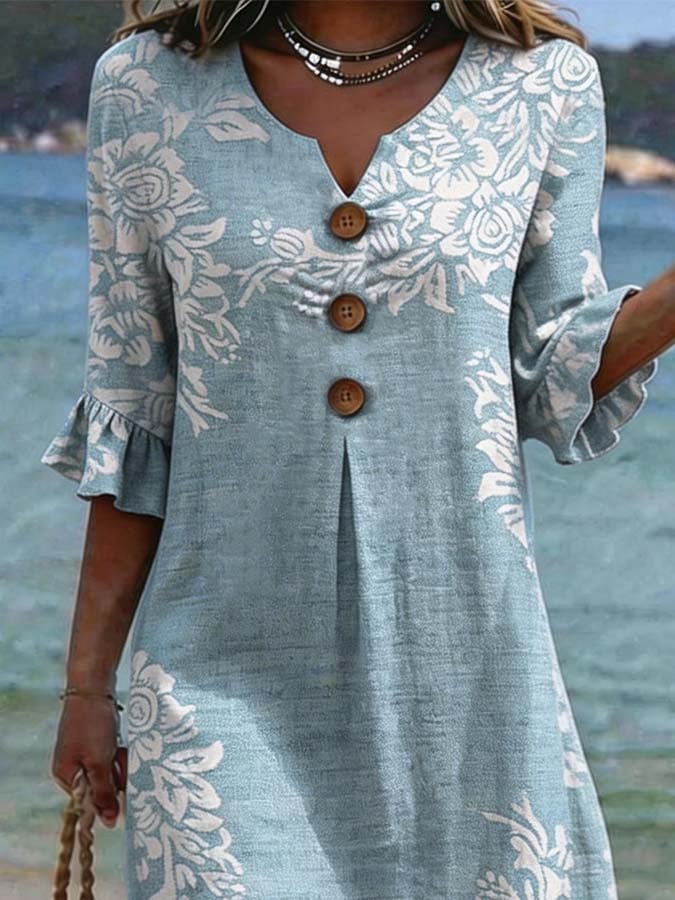 Women's Casual V-Neck Printed Dress