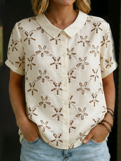 3d Embroidered Short-sleeved Cotton Shirt