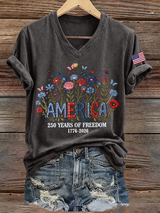 Women's 250th Anniversary Freedom Print V-Neck T-Shirt