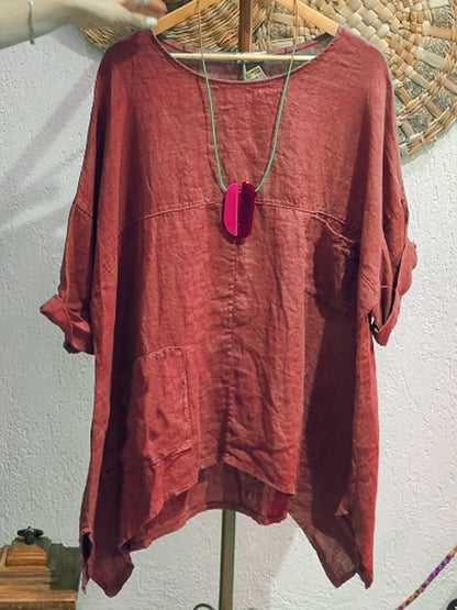 Women's Casual Cotton and Linen V-neck Shirt
