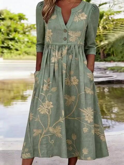 Women's Casual V-Neck Printed Dress