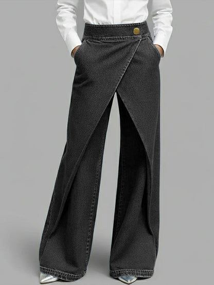 Women's High‐Waisted Relaxed Wide‐Leg Denim Jeans — Everyday Comfort