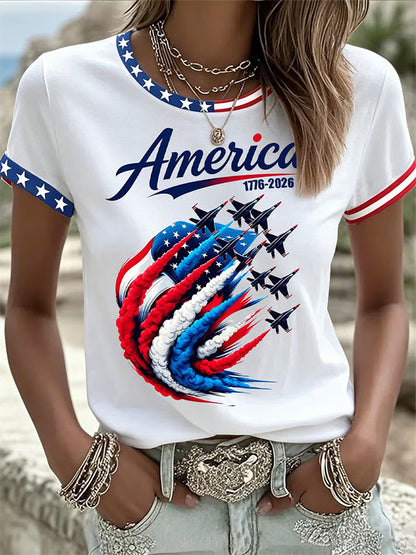 Women'S American Independence Day 250Th Anniversary Printed Short Sleeved T-Shirt