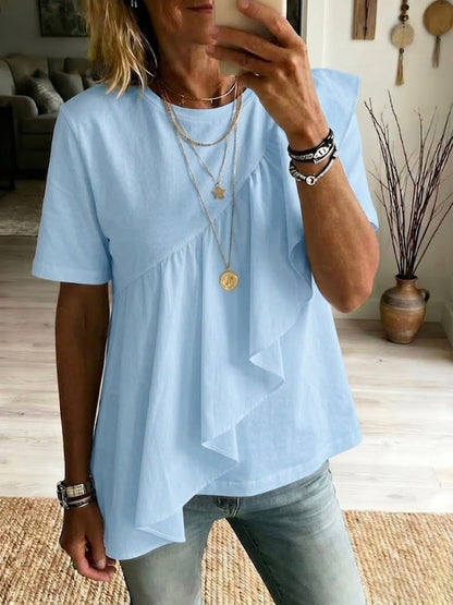 Casual Ruffled 100% Cotton T-shirt