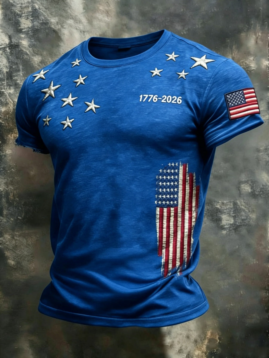 Retro American 1776-2026 Commemorative Print Men's T-Shirt