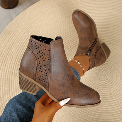 🔥 Women's Chunky Mid-Heel Slip-On Leather Orthopaedic Ankle Boots