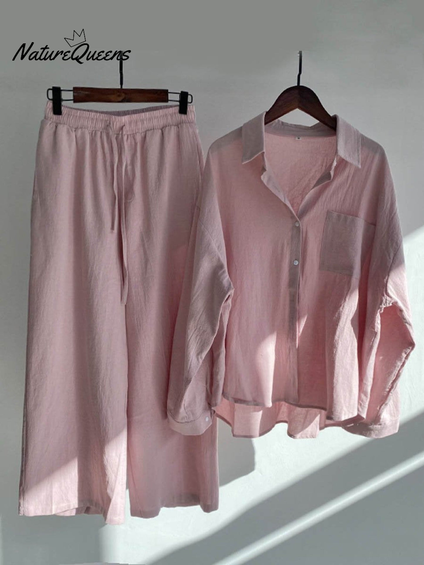 Women's Solid Color Loose Elegant High Waist Casual Cotton And Linen Suit