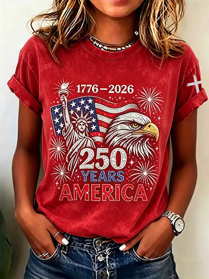 Women'S  America Flag Printed Casual T-Shirt