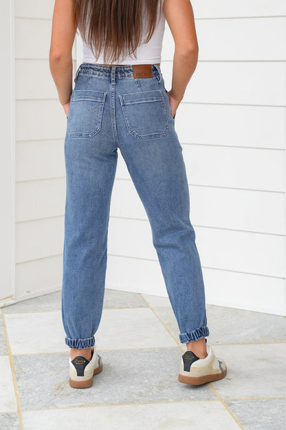 High Rise Medium Wash Joggers
