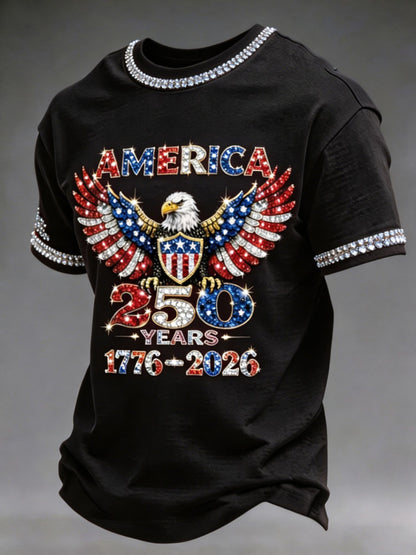 American 250th Anniversary Rhinestone Design Men's T-Shirt