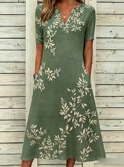 Women's Casual V-Neck Short-Sleeve Printed Dress